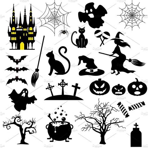 Halloween black and white icons | Halloween design, Halloween vector