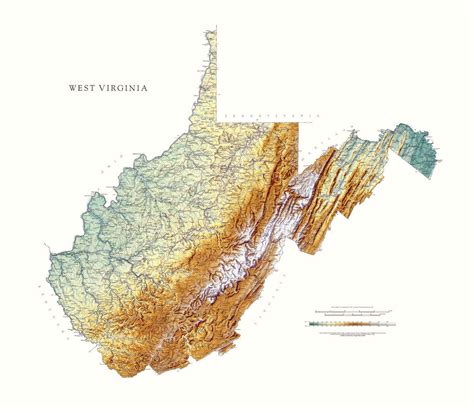 West Virginia Topographical Wall Map By Raven Maps 36 X 40