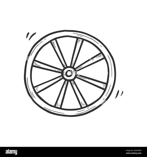Hand Drawn Old Wagon Wheel Element Comic Doodle Sketch Style Wood