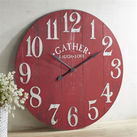 Oversize Red Gather Wall Clock Diy Clock Wall Red Wall Clock Rustic