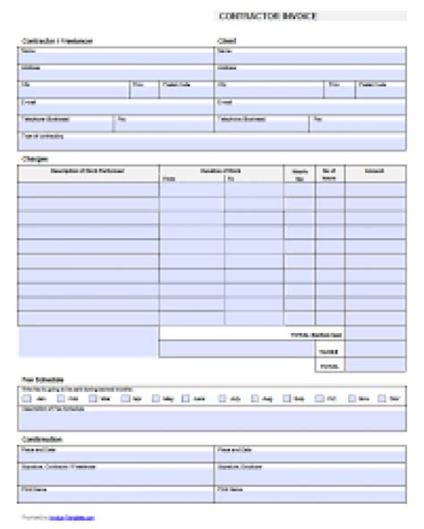 Free Contractor Invoice Template For Excel 2007 2016