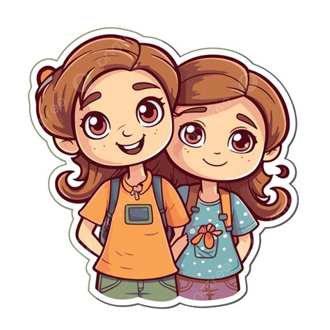 Clipart De Adesivo De Amigos Fofos De Meninas Dos Desenhos Animados