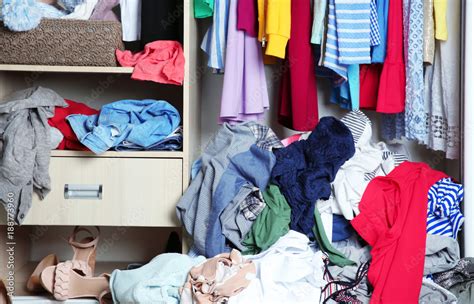 Wardrobe With Messy Clothes Closeup Stock Photo Adobe Stock