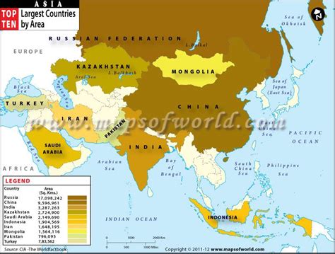 Map Showing The Top 10 Largest Countries In Asia By Area Largest