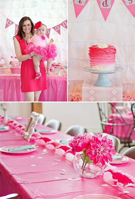 Girly And Pink Ombre First Birthday Party Hostess With The