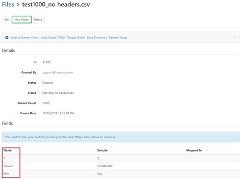 NCOA Processing Advanced Options Adding Or Editing A Header Row