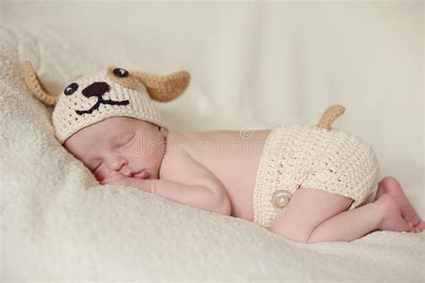 Sleeping Newborn Baby Boy Wearing A Raccoon Costume Stock Image Image