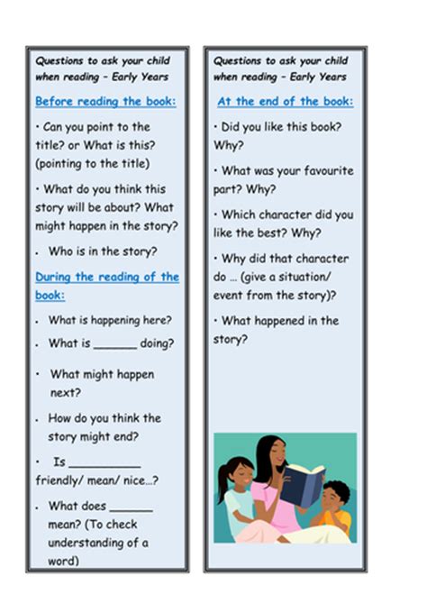 Eyfs Reading Questions Bookmark By Katherinium Teaching