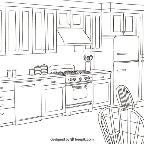Sketchy Kitchen Free Vector Coloring Rooms Kitchen Drawing
