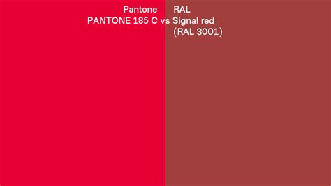 Pantone 185 C Vs Ral Signal Red Ral 3001 Side By Side Comparison
