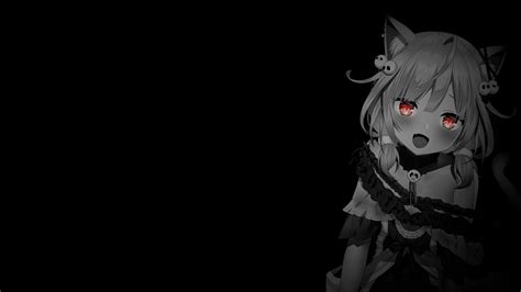 selective coloring black background dark background simple background anime girls cat girl cat