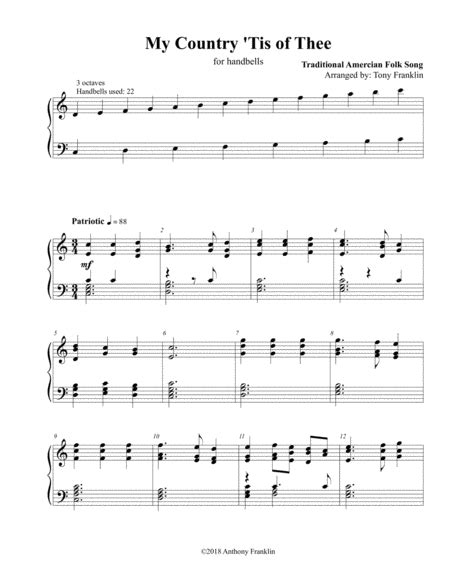 My Country Tis Of Thee Sheet Music American Patriotic Song Handbells