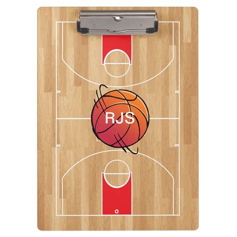 Monogram Basketball On Basketball Court Clipboard Zazzle
