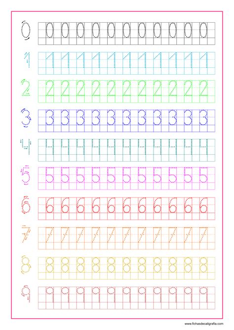 Hoja De Caligrafía Con Los Números Del 0 Al 9 Carpetas De Escritura