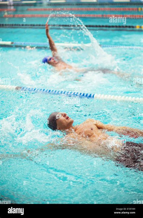 Swimmers Racing In Pool Stock Photo Alamy