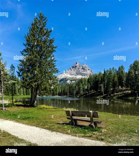 Alpine Lake Antorno Adorno In The Dolomites Italian Alps Stock Photo