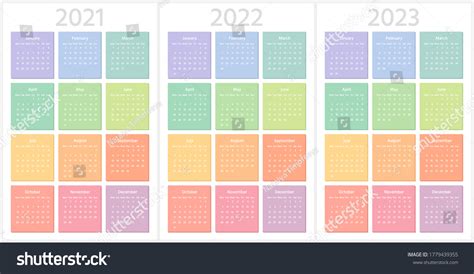 Color Calendar 2021 2022 2023 Years เวกเตอร์สต็อก ปลอดค่าลิขสิทธิ์