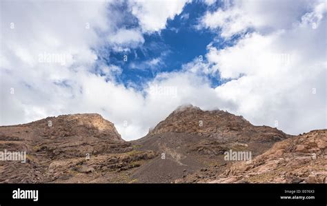 Mount Toubkal 4167m Mountain Seen From Toubkal Refuge 3200m Atlas