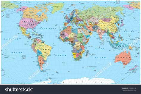 Colored World Map Borders Countries Roads Stock Vector Royalty Free