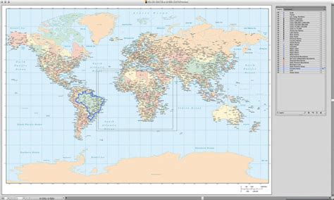 Large Detailed Digital Adobe Illustrator World Map Miller Projection