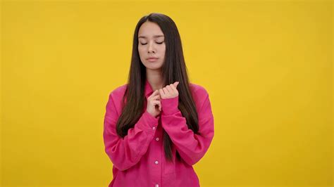Young Woman Rubs Hands Nervously Presses Stock Footage Sbv 347260000
