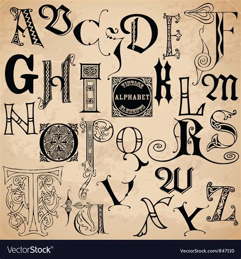 Vintage Alphabet Hand Drawn Royalty Free Vector Image