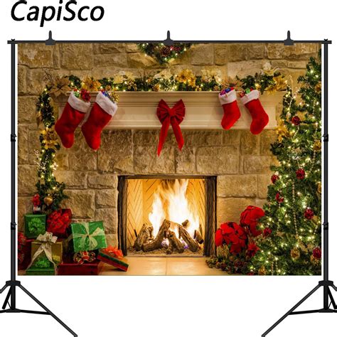 Capisco Christmas Tree Backdrop Fireplace Photo Background White Brick