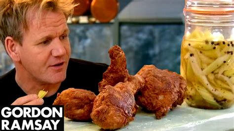 Chicken is so moist and crispy. Gordon Ramsay Buttermilk Fried Chicken with Sweet Pickled ...