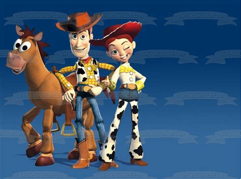 Toy Story 2 Woody Jessie And Bullseye With A Blue Background Edible Ca