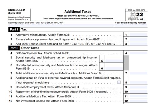Irs Form 1040 Schedule 2 Additional Taxes Forms Docs 2023