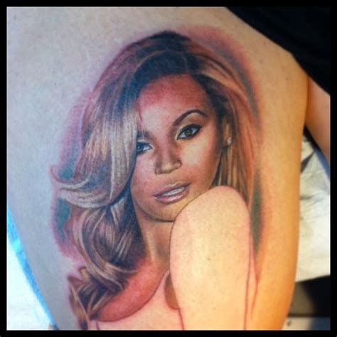 Beyonce tattoo i got on my right arm and beyonce's halo was playing in the back ground, Beyoncé Face Tattoo - Tattoos of Famous Musicians' Faces ...
