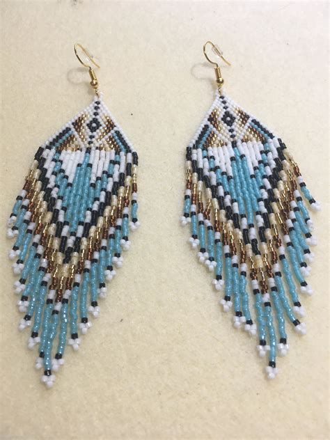 Native American Inspired Fractal Beaded Fringe Earrings Etsy Beaded