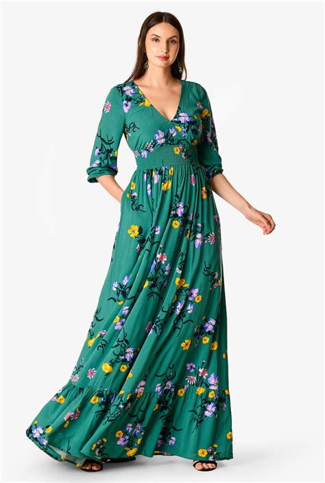 Shop Floral Print Smocked Waist Maxi Dress Eshakti