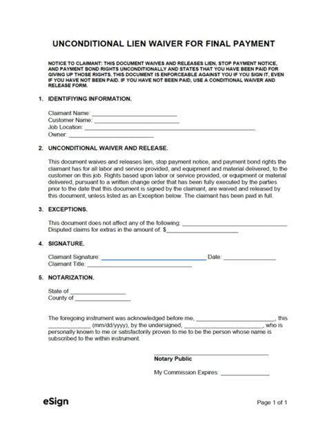 Final Unconditional Lien Waiver Template