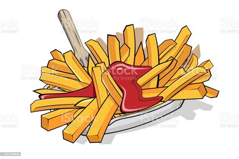 Cartoon Illustration Of French Fries With Ketchup Stock Illustration