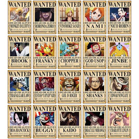 Thepaper9store One Piece Wanted Postersset Of 21 One Piece Bounty