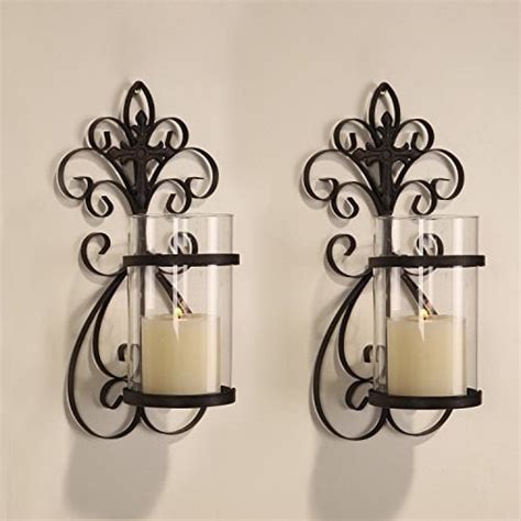 Adeco Iron And Glass Vertical Wall Hanging Candle Holder Sconce Set Of