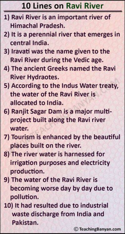 10 Lines On Ravi River In English For Children And Students