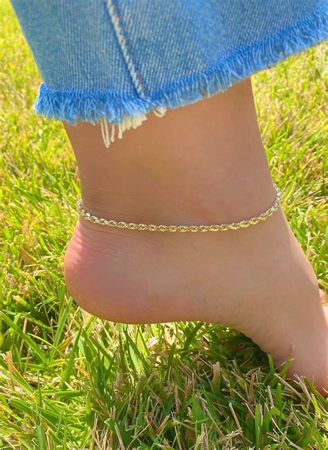 Solid 14k Yellow Gold Anklet Chain 10 Inch 14k Gold Etsy