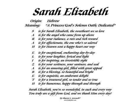 Meaning Of Sarah Elizabeth Lindseyboo