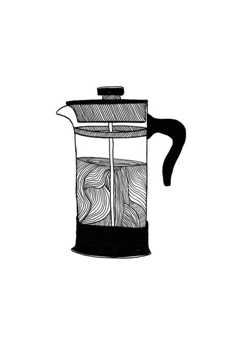 coffee art print cafetiere illustration pour over coffee black and white pen ink coffee lover