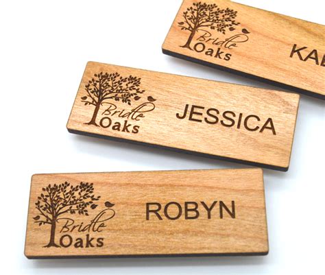 Wooden Name Badges 3x1.125 Inches - Laser engraved , with magnetic ...