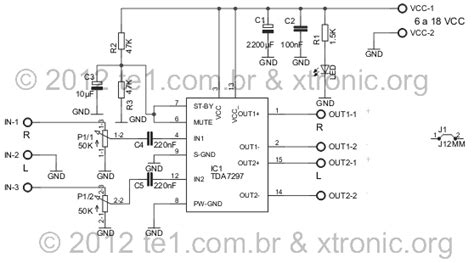 Here the circuit diagram of 12v / 20a regulated dc power supply using 5 pieces of power transistor mj2955, voltage regulato. amplifier circuit tda7297 schematic