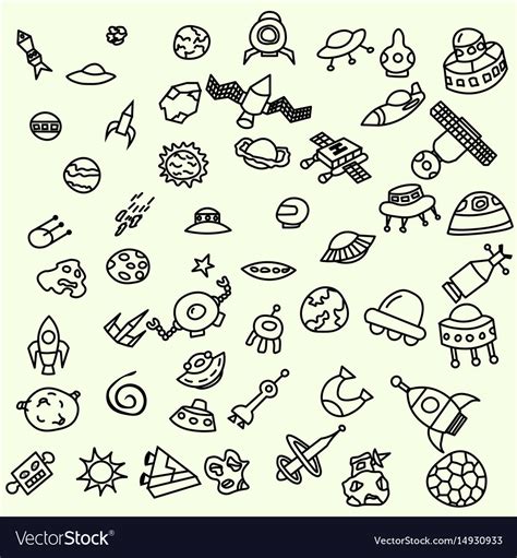 Collection Cosmic Doodles Ufo Meteorites Sausers Vector Image