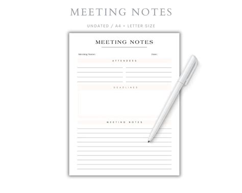 Meeting Notes Template Printable Meeting Minutes Meeting Agenda