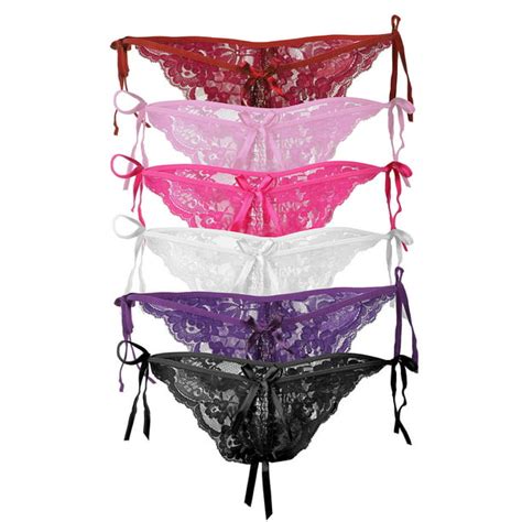 Bawdy 6 Pack Of Womens Sexy Lace Low Rise Panties Lingerie Crotchless Underwear