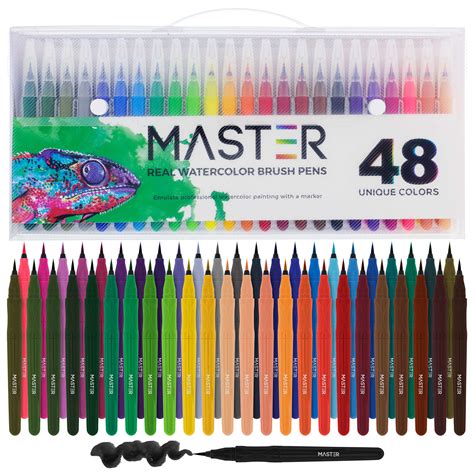 48 Color Master Markers Watercolor Soft Flexible Brush Tip Pens Set