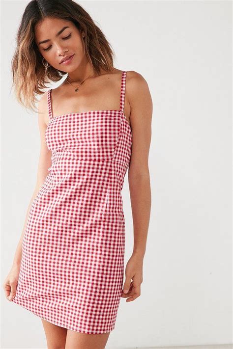 Cooperative Straight Neck Gingham Dress Fashion Red Gingham Dress