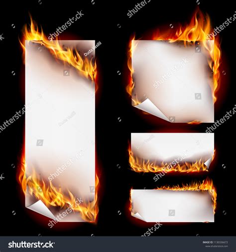 Realistic Fire Flames Banner Set Spurts Stock Vector Royalty Free
