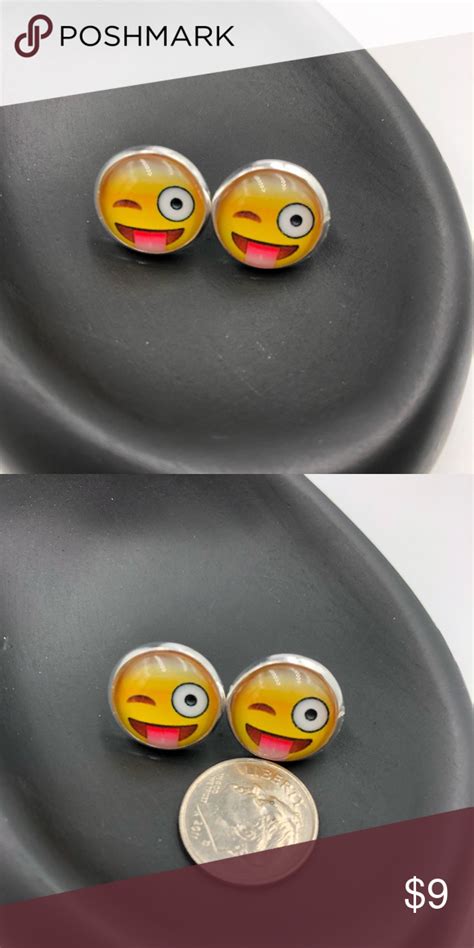 Emoji Face Wink Stud Earrings New Stud Earrings Clothes Design
